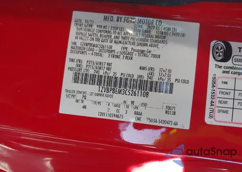 2012 Ford Mustang V6 Premium из США, поврежденный, VIN 1ZVBP8EM3C5261108